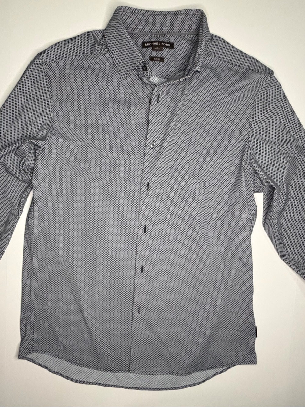 Michael Kors Men's Black & White Micro-Pattern Button-Up Shirt